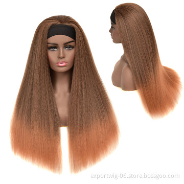 Cheap price synthetic headband wig afro kinky curly yaki straight Synthetic Hair Wigs for black women